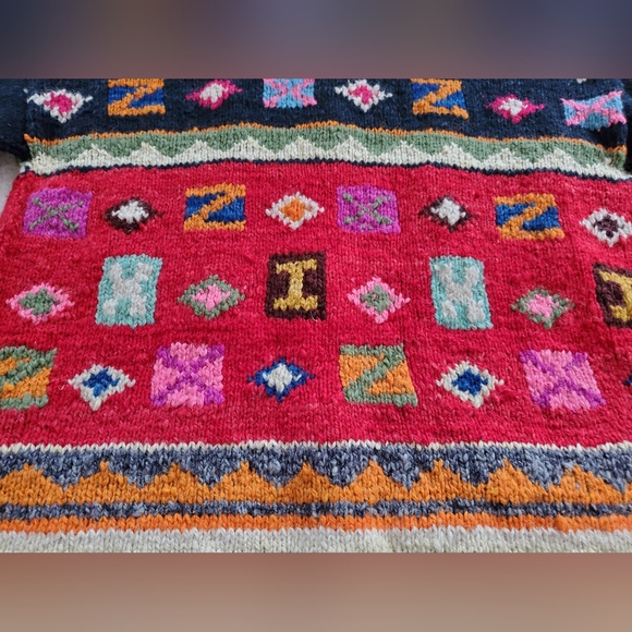 Vtg Wool Cardigan Sweater Womens Medium Aztec 90s Colorful - Picture 6 of 13